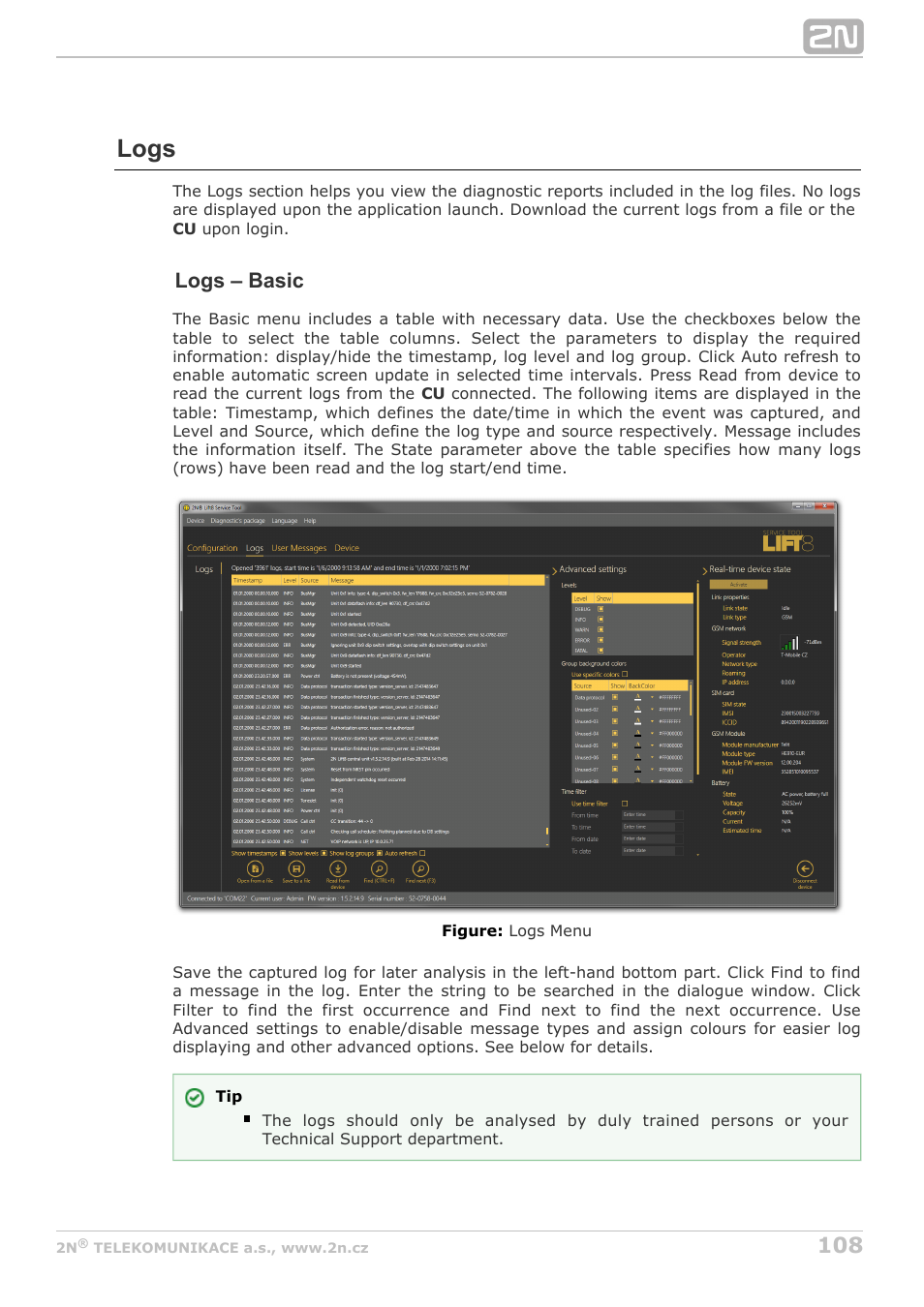 Logs, Logs – basic | 2N Lift8 v1.5.2 User Manual | Page 108 / 185