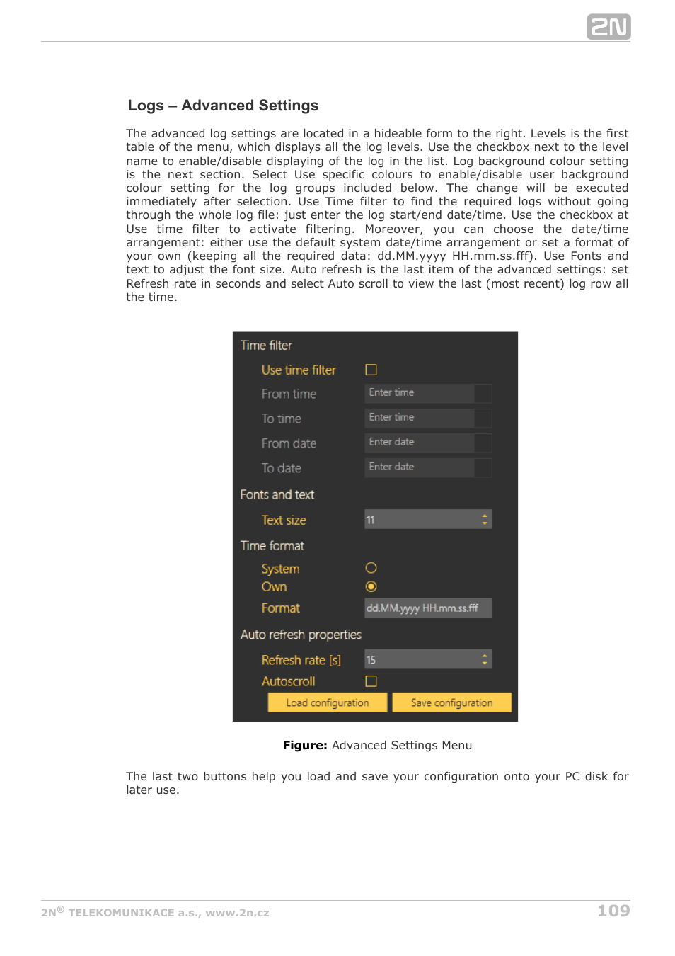 Logs – advanced settings | 2N Lift8 v1.5.2 User Manual | Page 109 / 185