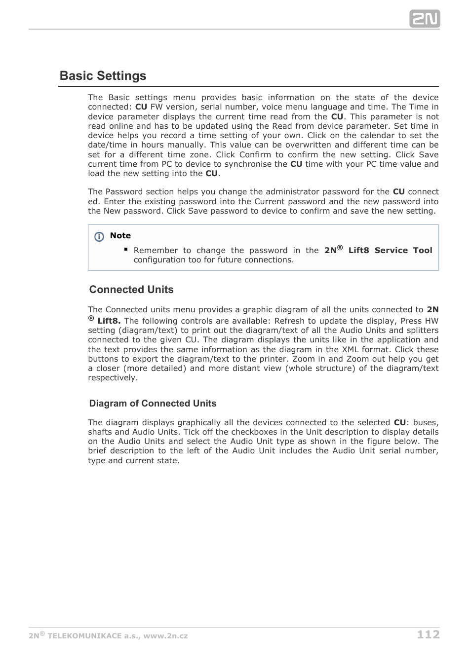 Basic settings, Connected units | 2N Lift8 v1.5.2 User Manual | Page 112 / 185