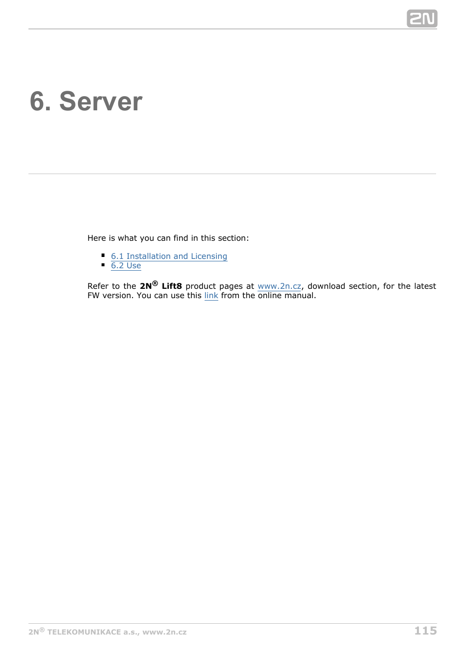 Server | 2N Lift8 v1.5.2 User Manual | Page 115 / 185