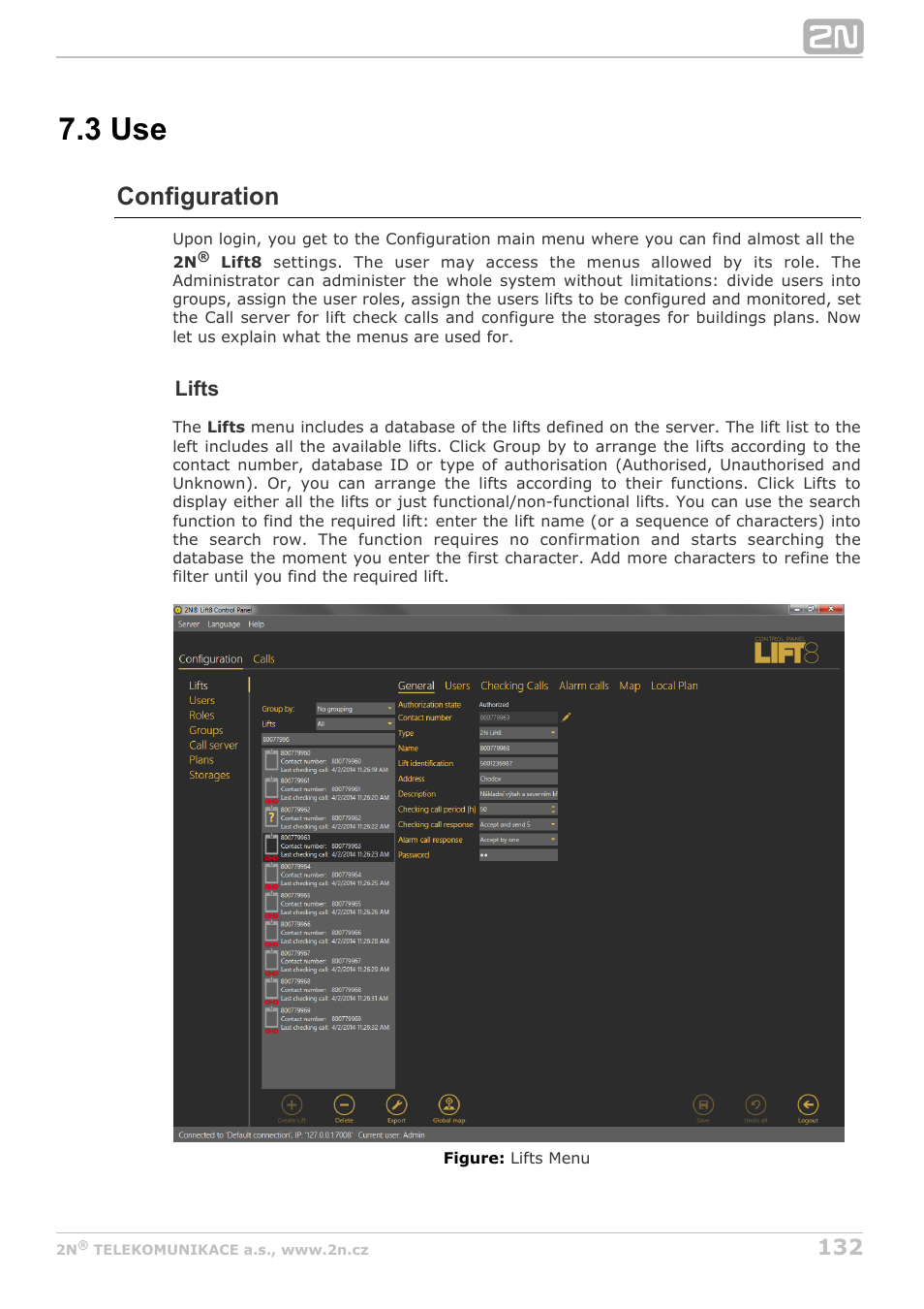 3 use, Configuration, Lifts | 2N Lift8 v1.5.2 User Manual | Page 132 / 185