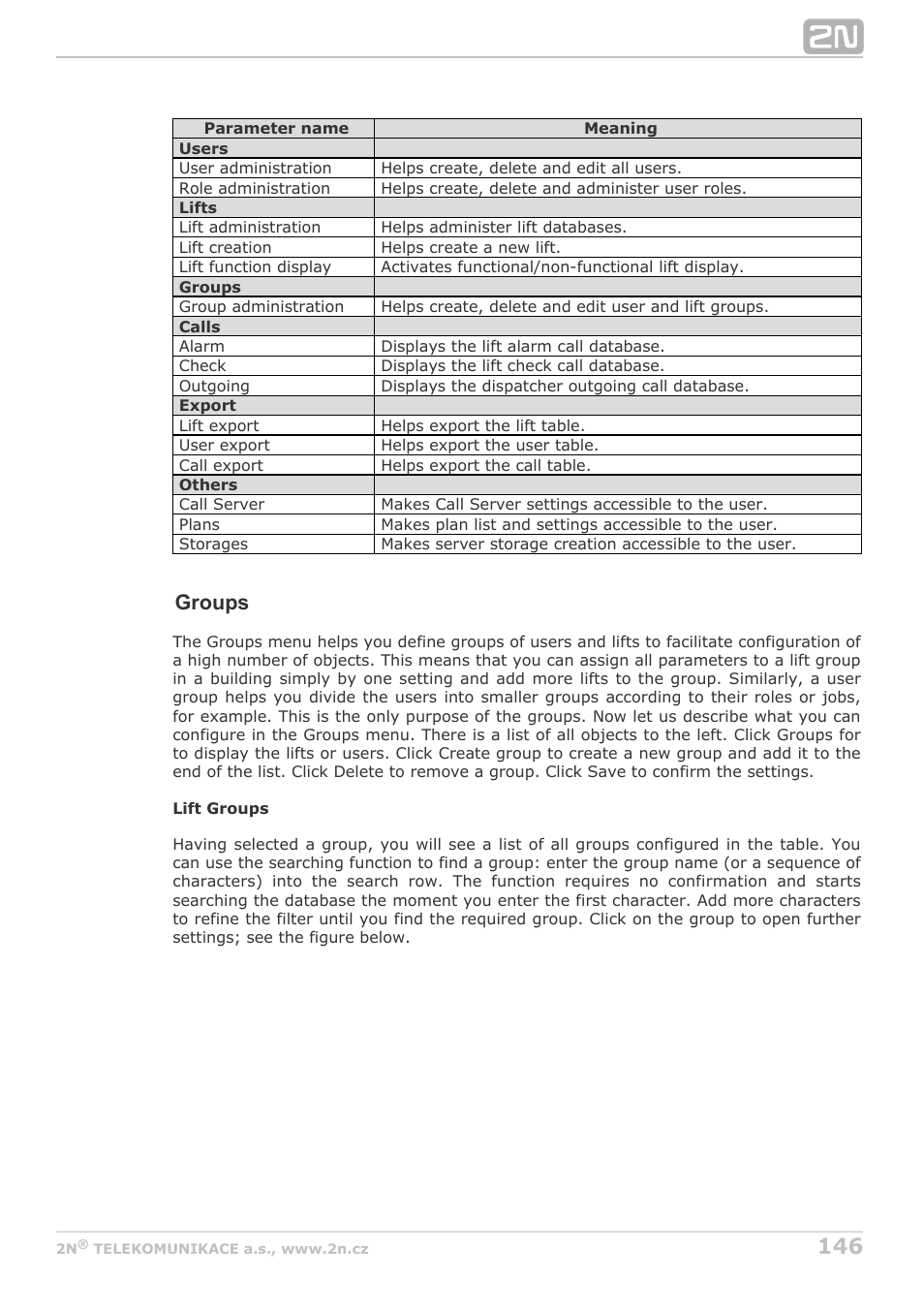 Groups | 2N Lift8 v1.5.2 User Manual | Page 146 / 185