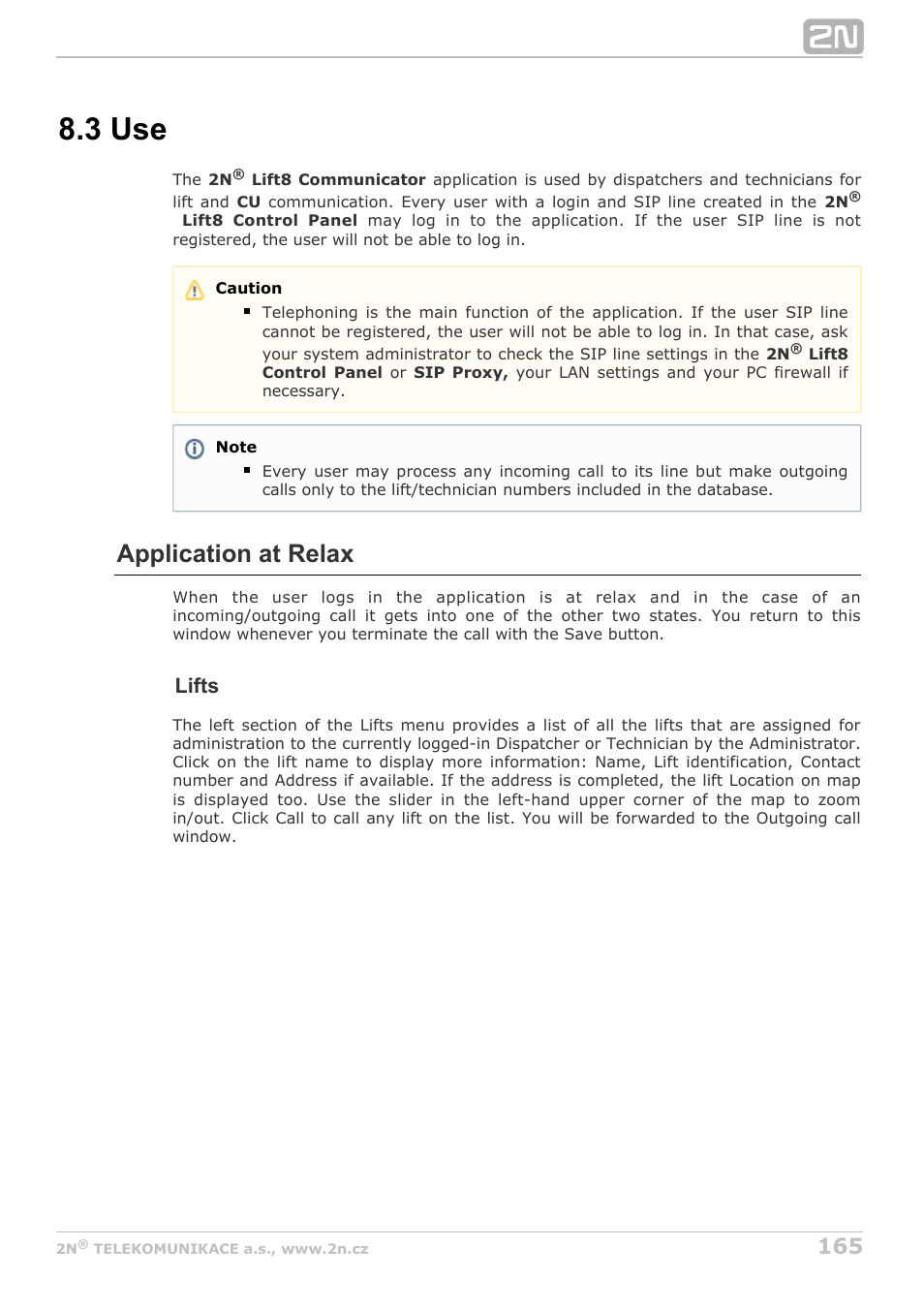 3 use, Application at relax, Lifts | 2N Lift8 v1.5.2 User Manual | Page 165 / 185