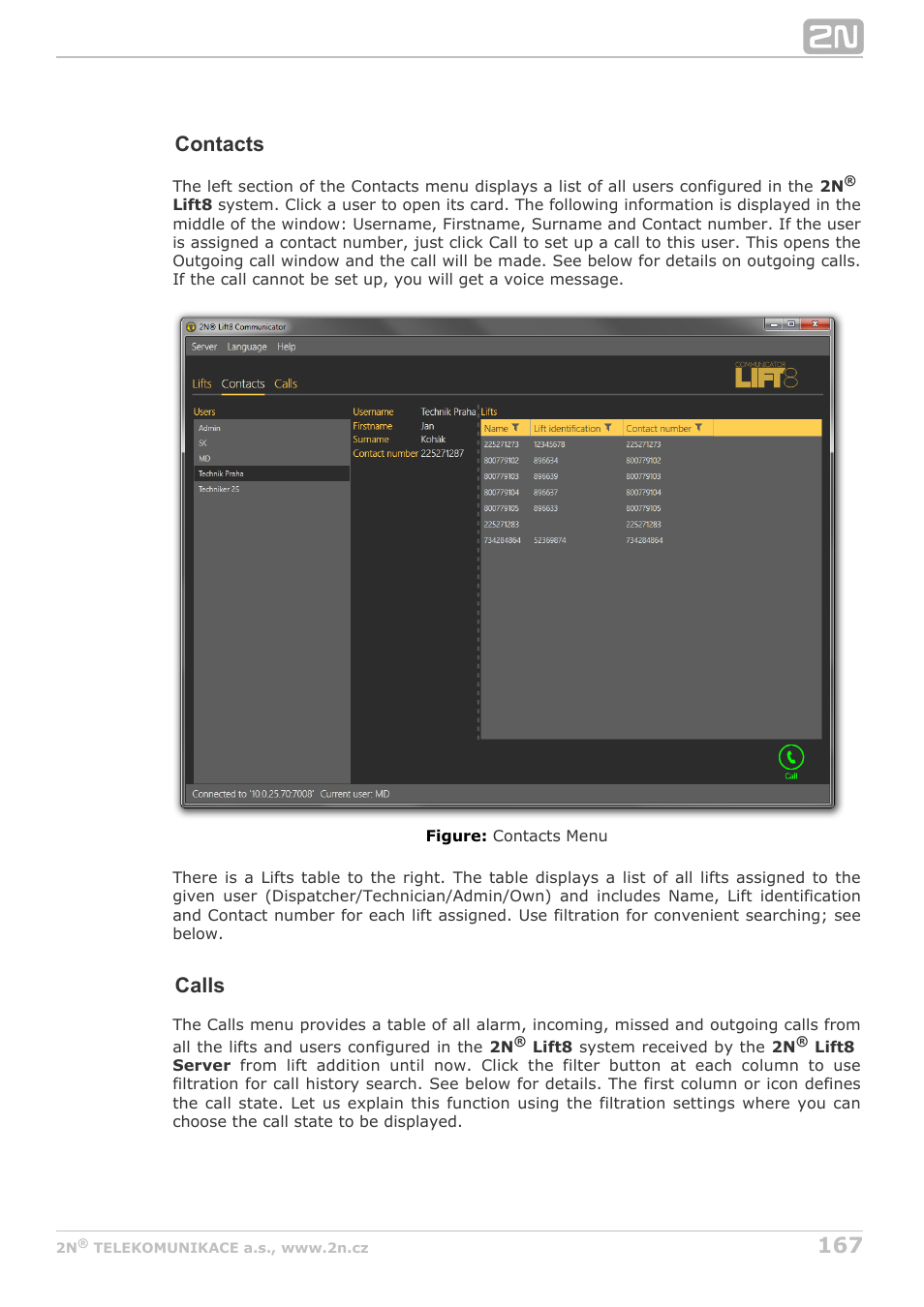 Contacts, Calls | 2N Lift8 v1.5.2 User Manual | Page 167 / 185