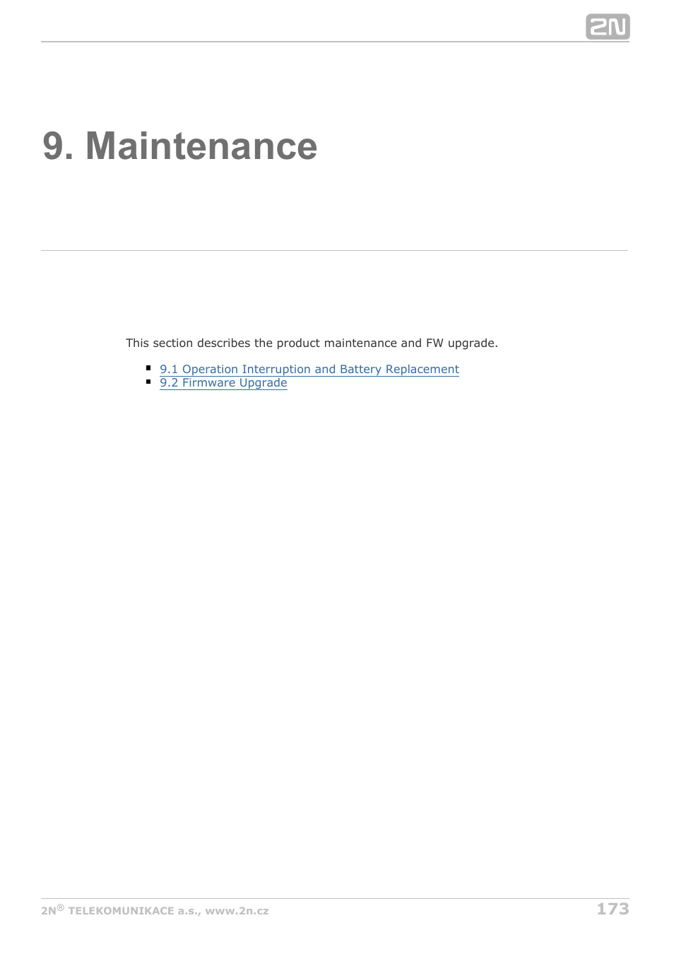 Maintenance | 2N Lift8 v1.5.2 User Manual | Page 173 / 185