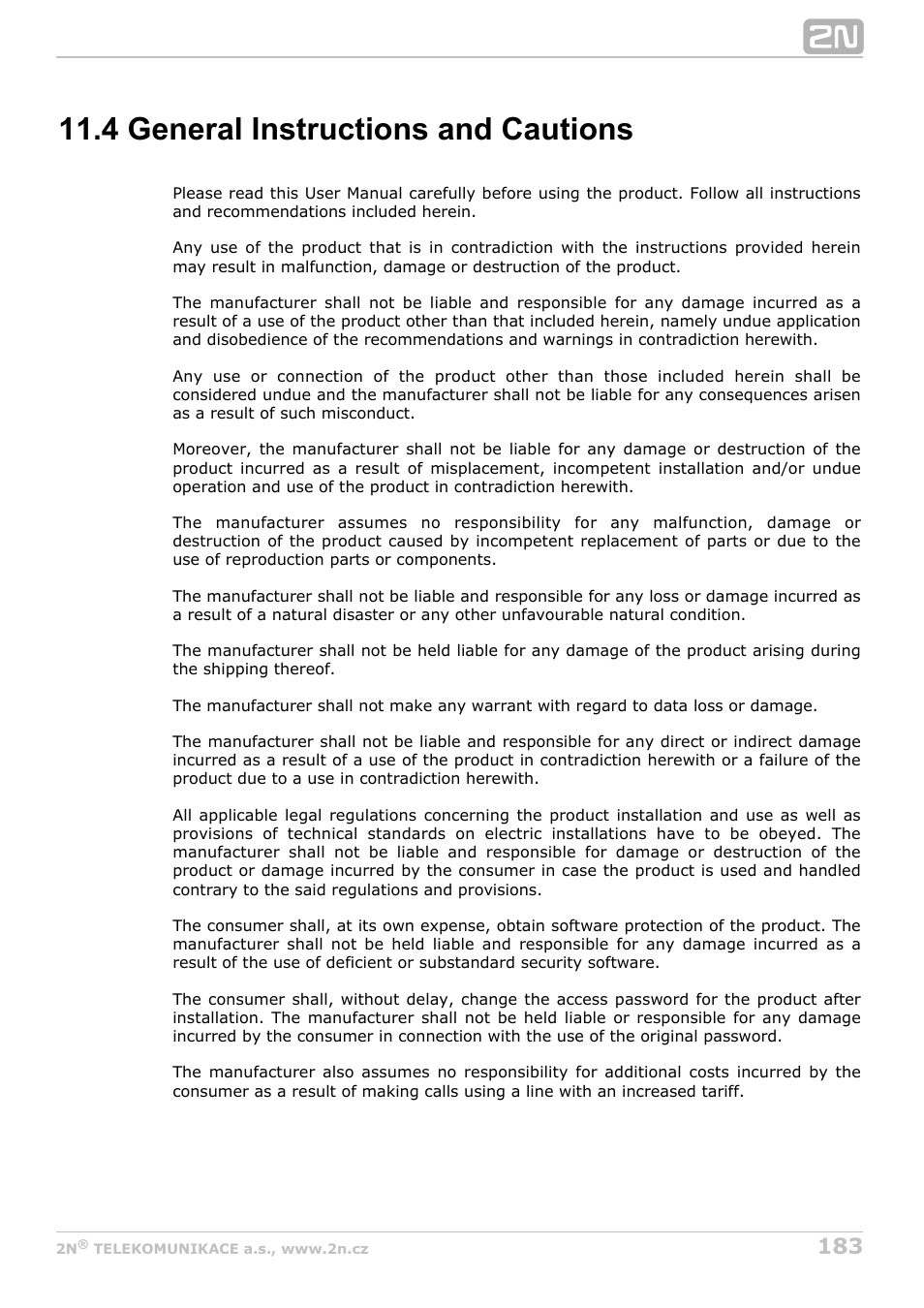 4 general instructions and cautions | 2N Lift8 v1.5.2 User Manual | Page 183 / 185
