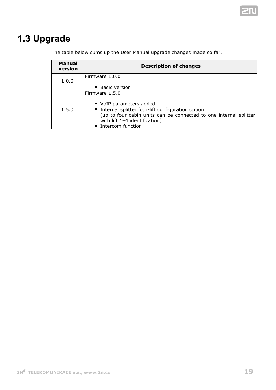 3 upgrade | 2N Lift8 v1.5.2 User Manual | Page 19 / 185