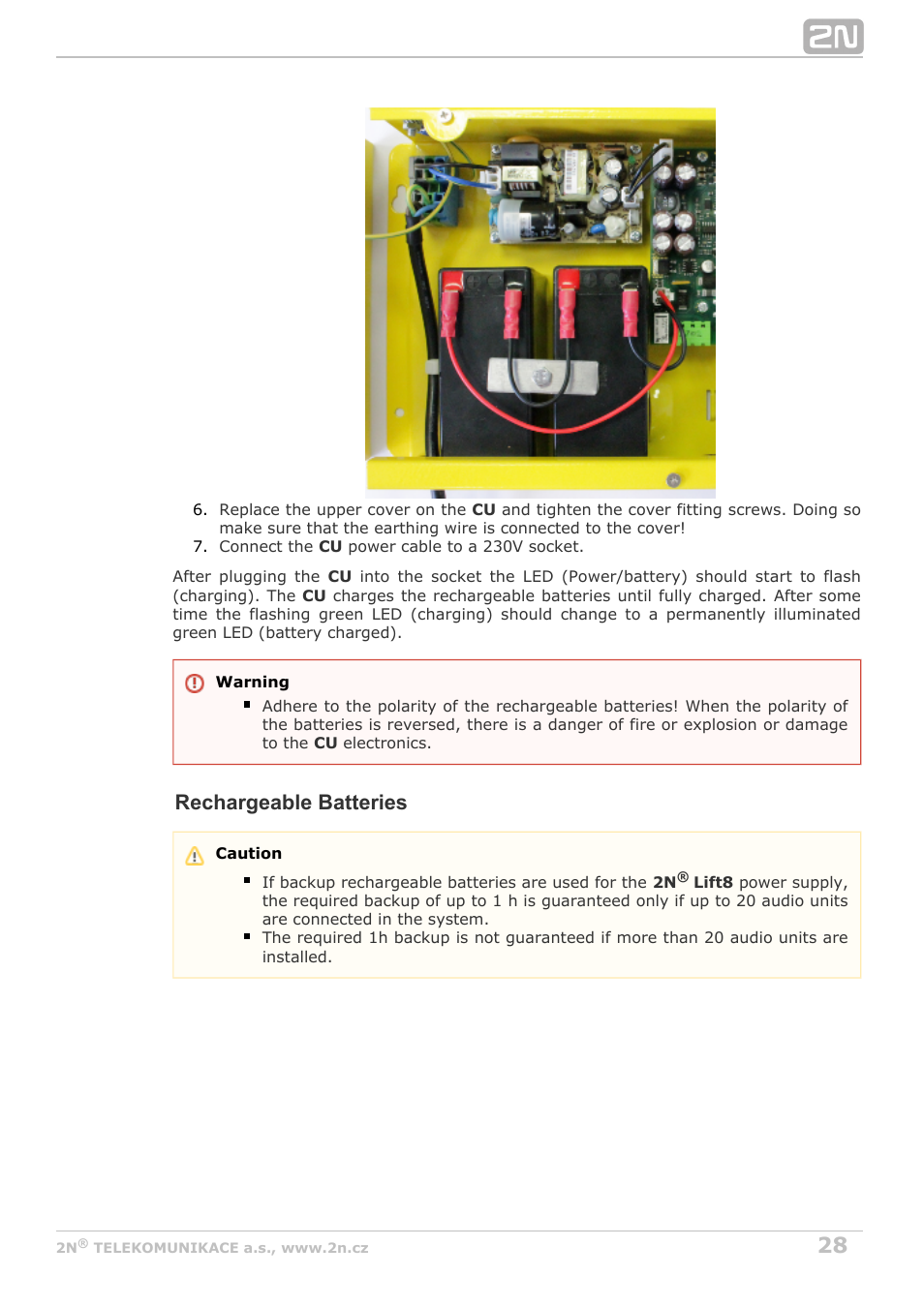 Rechargeable batteries | 2N Lift8 v1.5.2 User Manual | Page 28 / 185