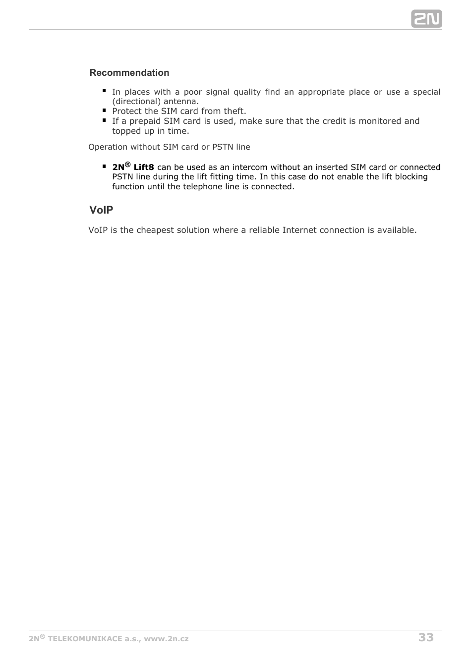 Voip | 2N Lift8 v1.5.2 User Manual | Page 33 / 185