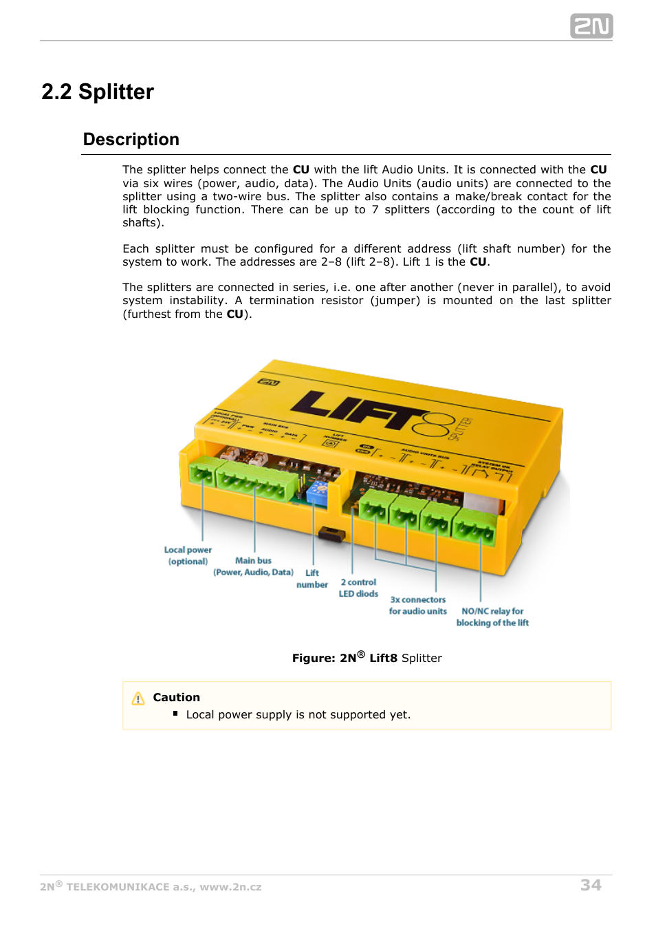 2 splitter, Description | 2N Lift8 v1.5.2 User Manual | Page 34 / 185