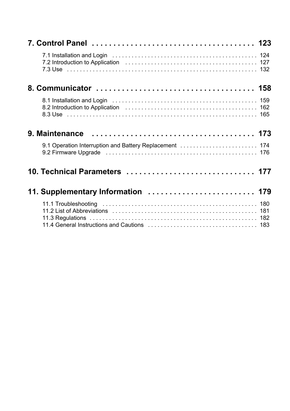 Control panel, Communicator, Maintenance | Technical parameters 11. supplementary information | 2N Lift8 v1.5.2 User Manual | Page 4 / 185