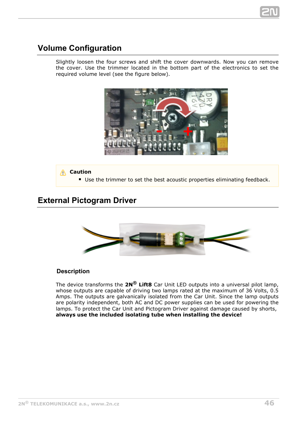 Volume configuration, External pictogram driver | 2N Lift8 v1.5.2 User Manual | Page 46 / 185