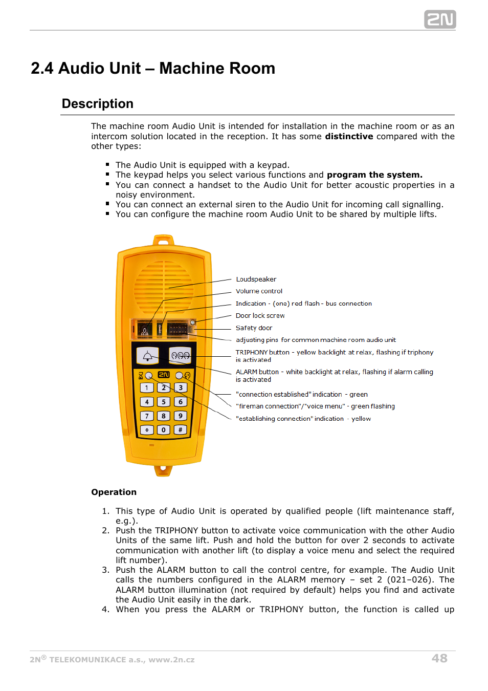 4 audio unit – machine room, Description | 2N Lift8 v1.5.2 User Manual | Page 48 / 185