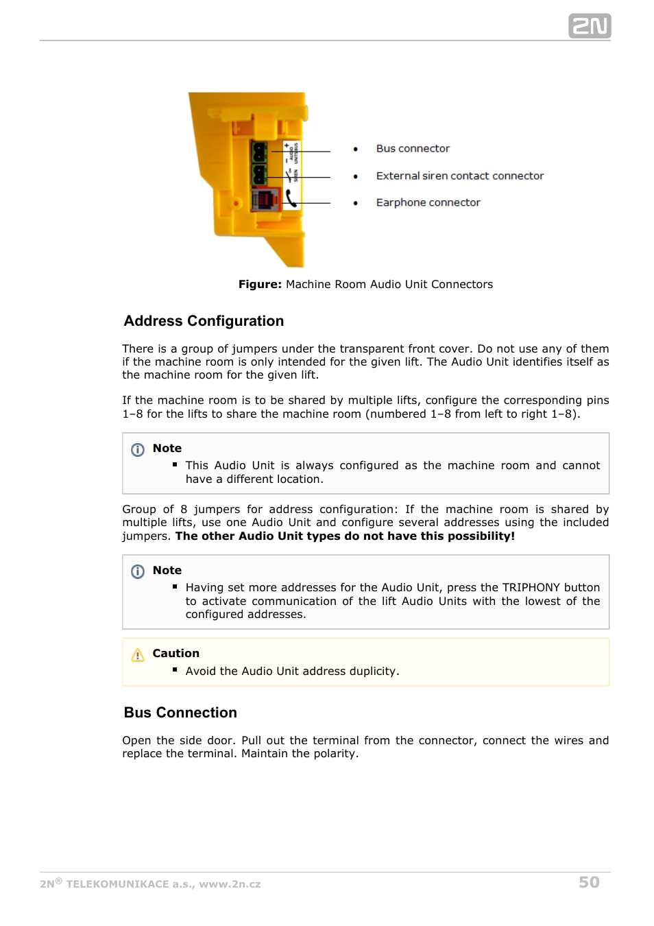 Address configuration, Bus connection | 2N Lift8 v1.5.2 User Manual | Page 50 / 185
