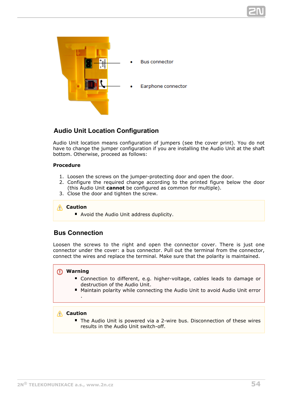 Audio unit location configuration, Bus connection | 2N Lift8 v1.5.2 User Manual | Page 54 / 185