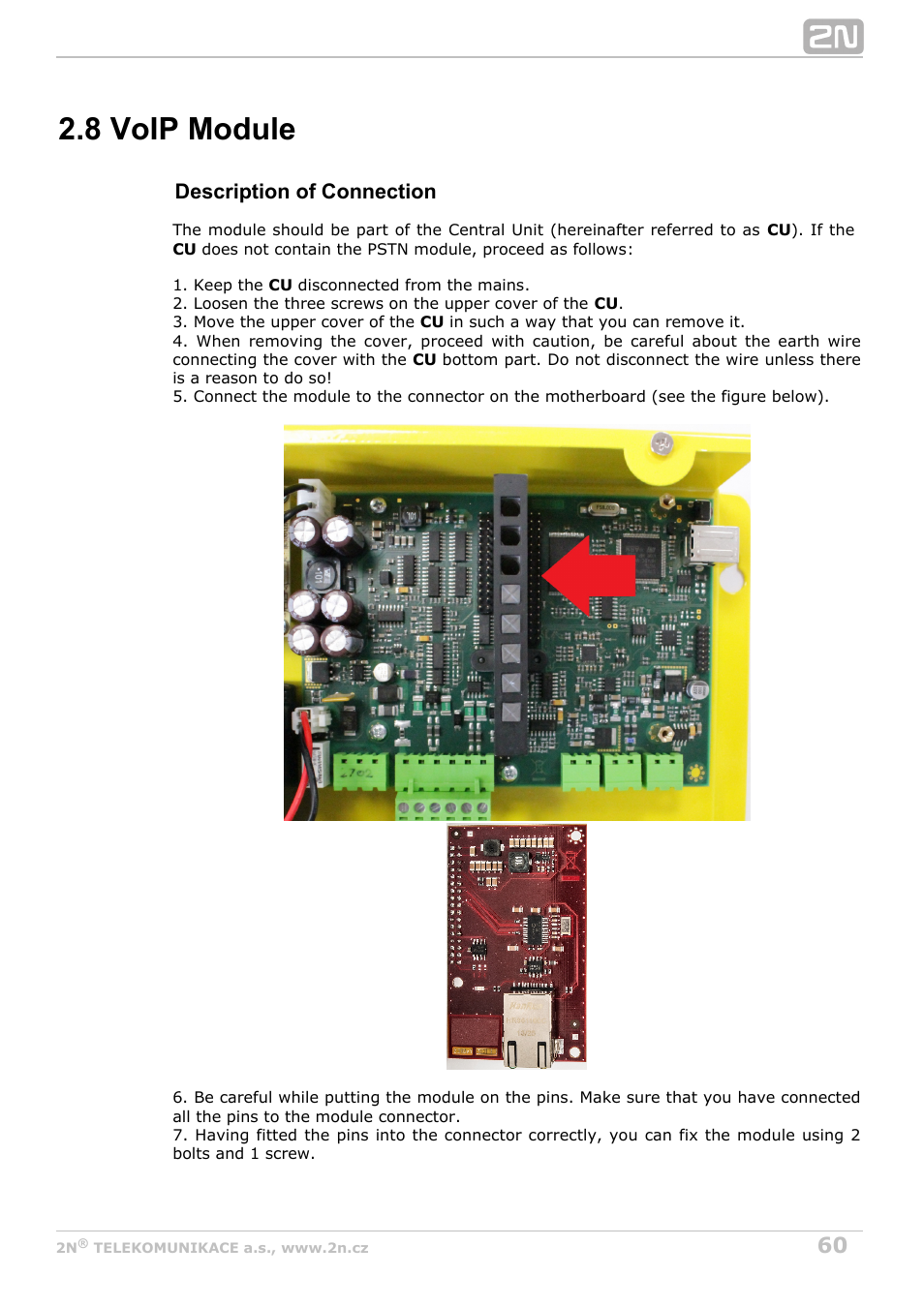 8 voip module, Description of connection | 2N Lift8 v1.5.2 User Manual | Page 60 / 185