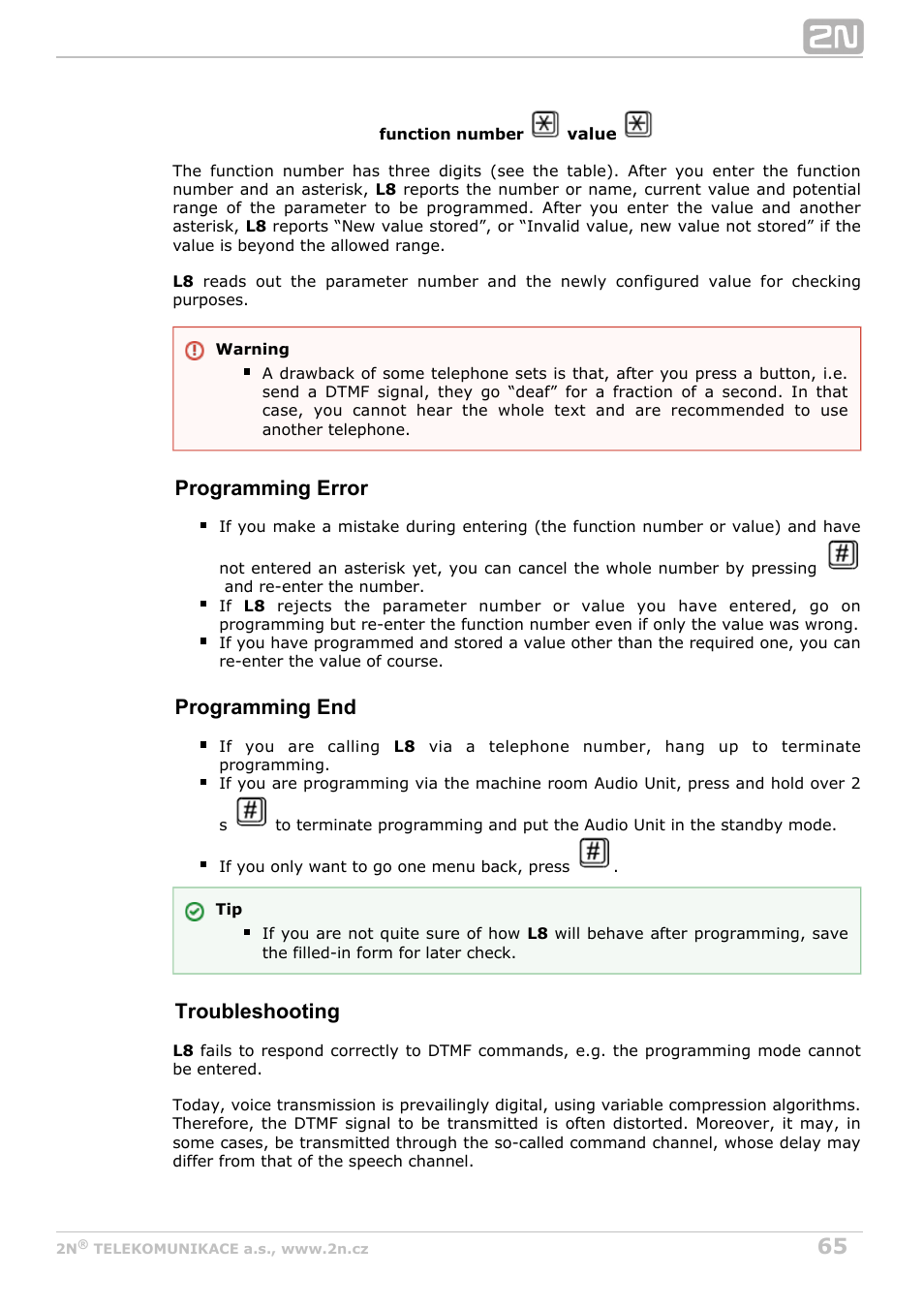 Programming error, Programming end, Troubleshooting | 2N Lift8 v1.5.2 User Manual | Page 65 / 185