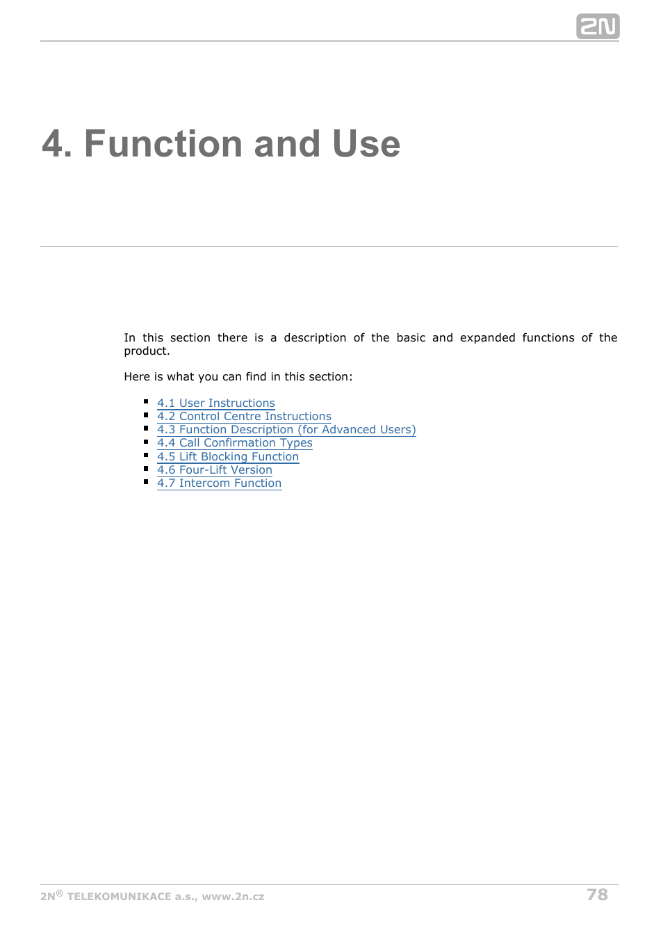 Function and use | 2N Lift8 v1.5.2 User Manual | Page 78 / 185