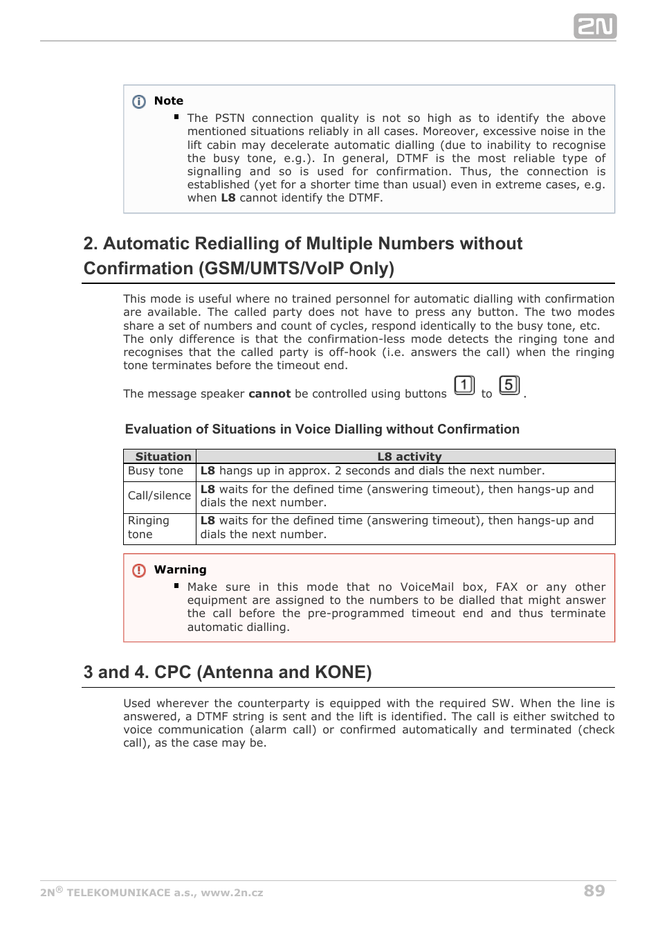 3 and 4. cpc (antenna and kone) | 2N Lift8 v1.5.2 User Manual | Page 89 / 185