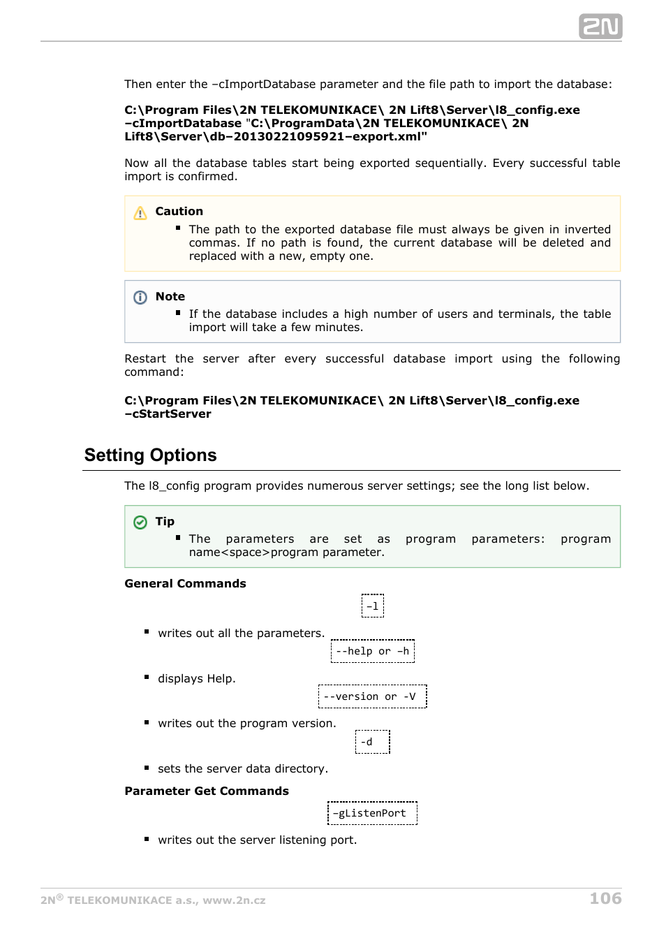 Setting options | 2N Lift8 v1.0 User Manual | Page 106 / 164