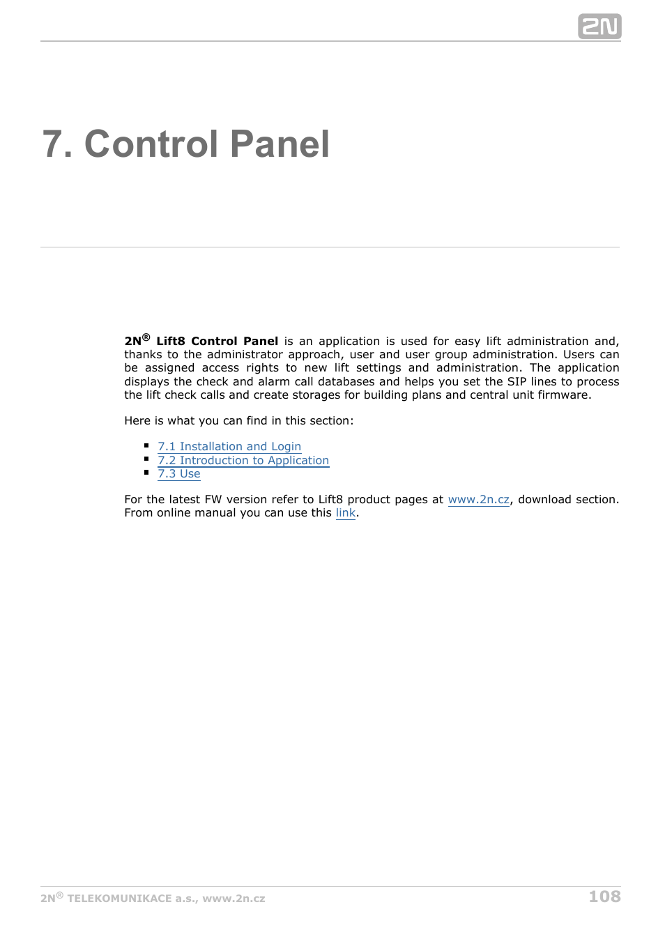 Control panel | 2N Lift8 v1.0 User Manual | Page 108 / 164