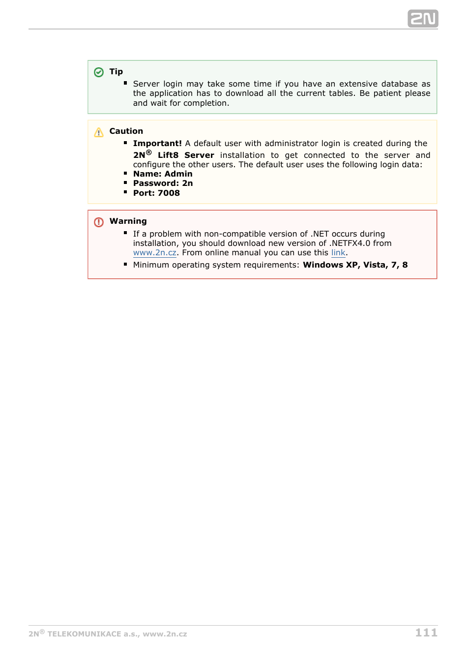 2N Lift8 v1.0 User Manual | Page 111 / 164