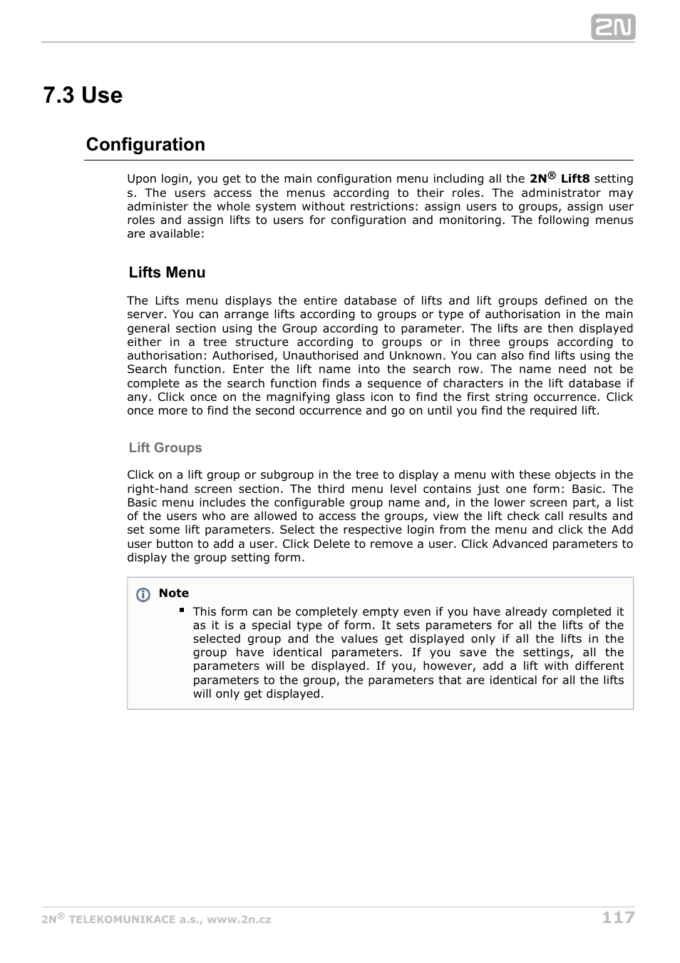 3 use, Configuration | 2N Lift8 v1.0 User Manual | Page 117 / 164