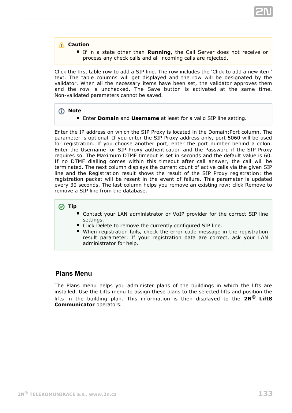 Plans menu | 2N Lift8 v1.0 User Manual | Page 133 / 164