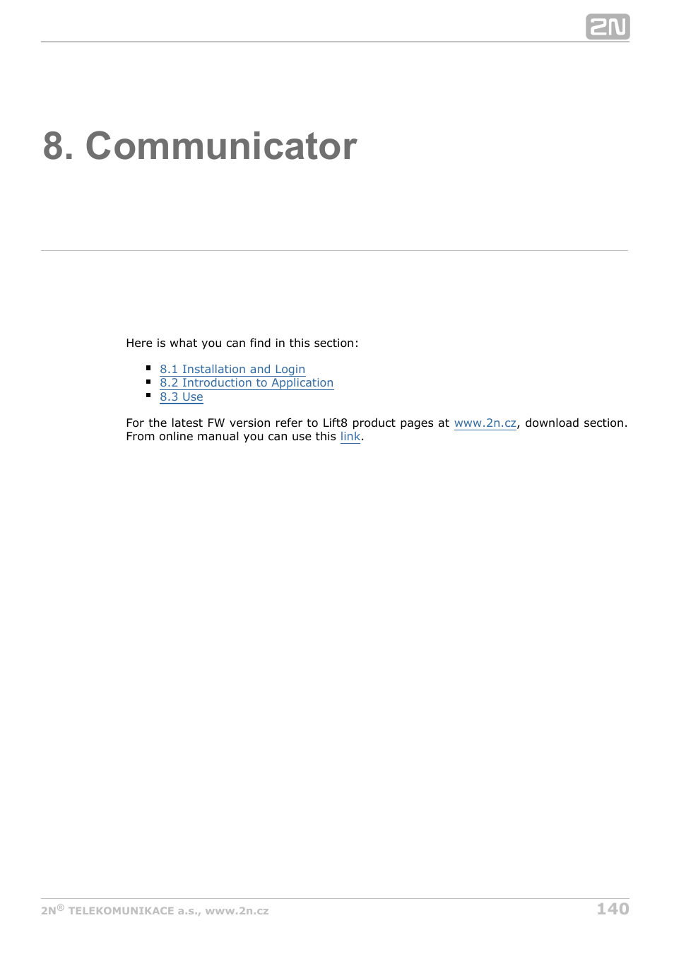 Communicator | 2N Lift8 v1.0 User Manual | Page 140 / 164