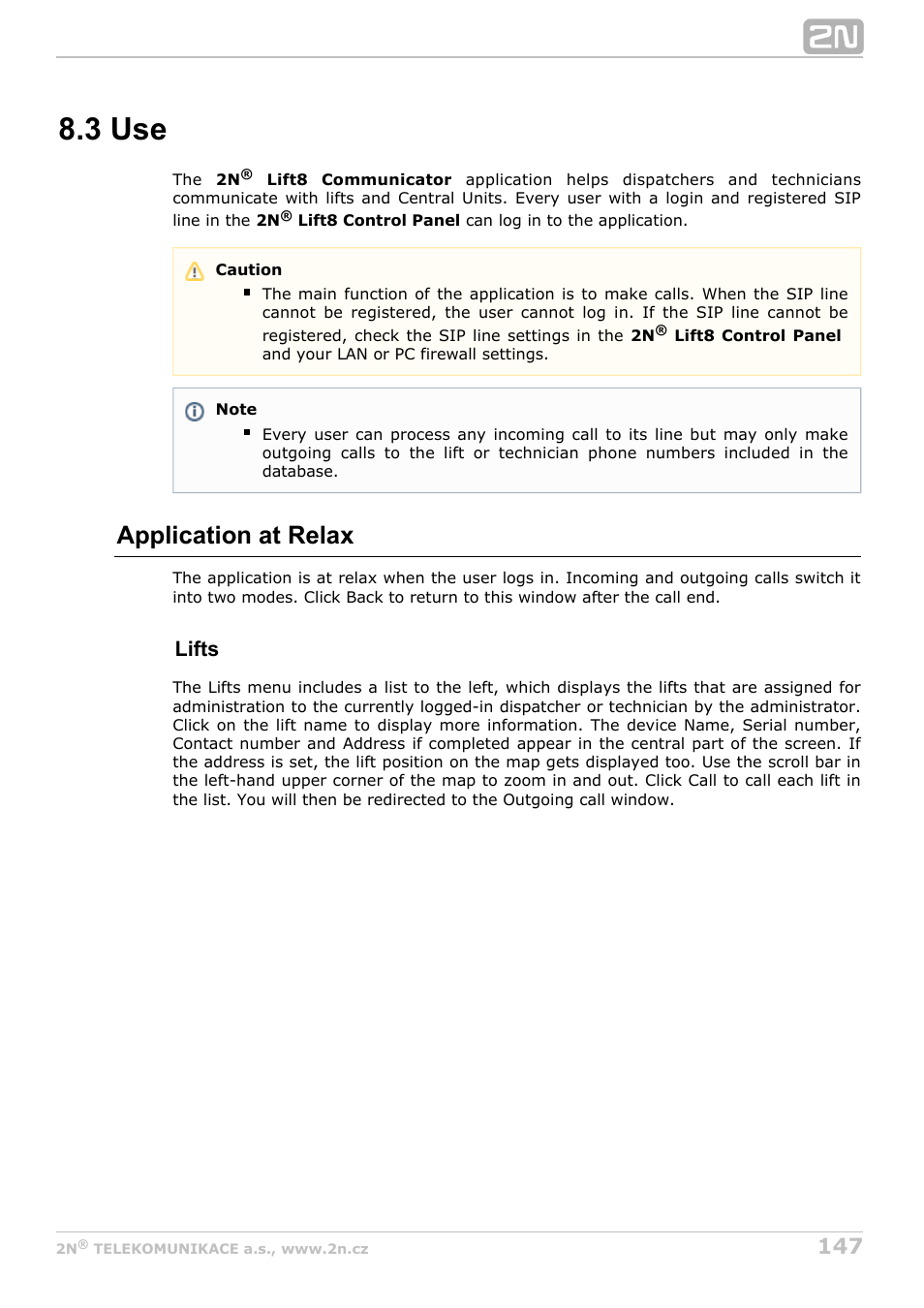 3 use, Application at relax, Lifts | 2N Lift8 v1.0 User Manual | Page 147 / 164