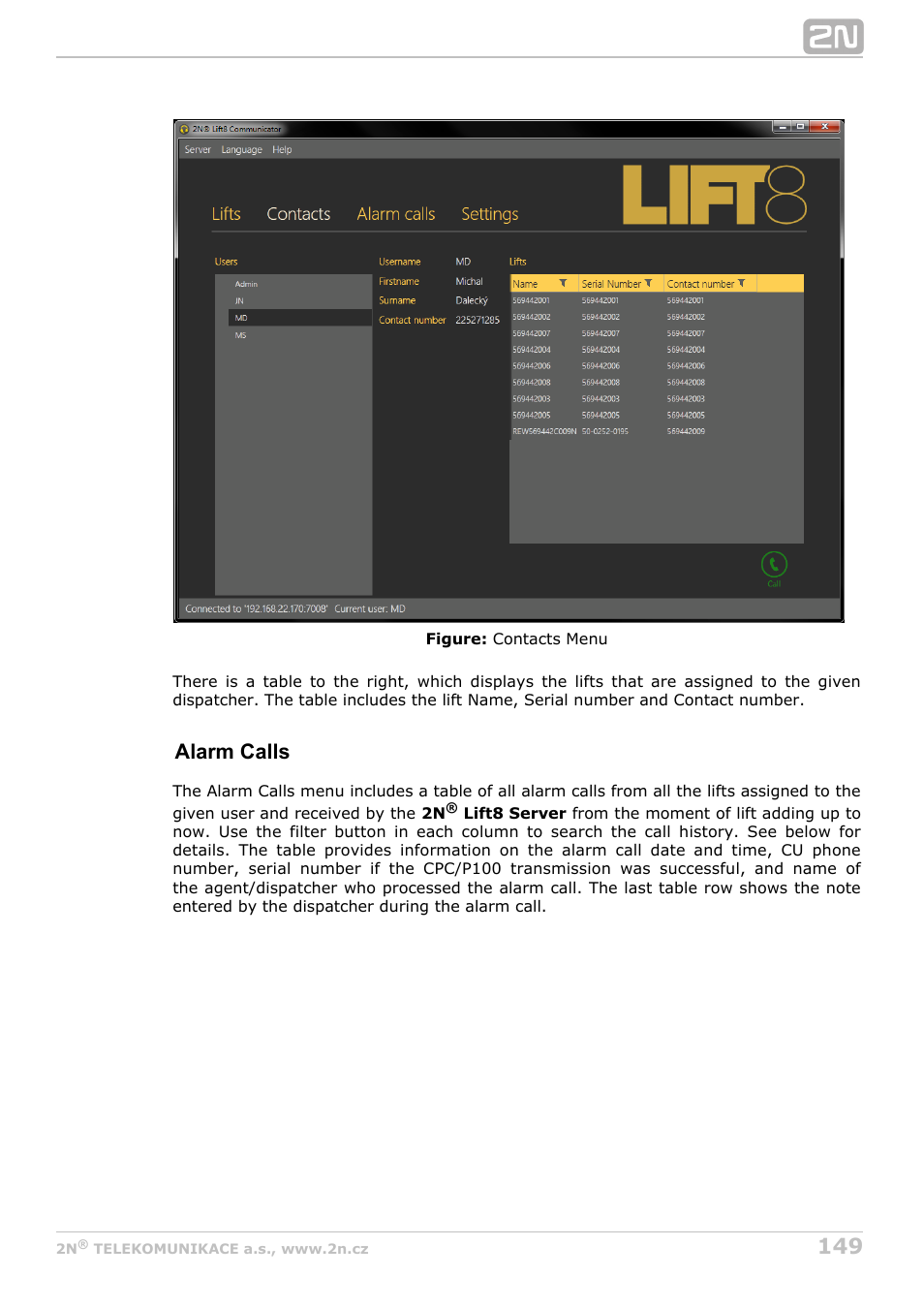 Alarm calls | 2N Lift8 v1.0 User Manual | Page 149 / 164