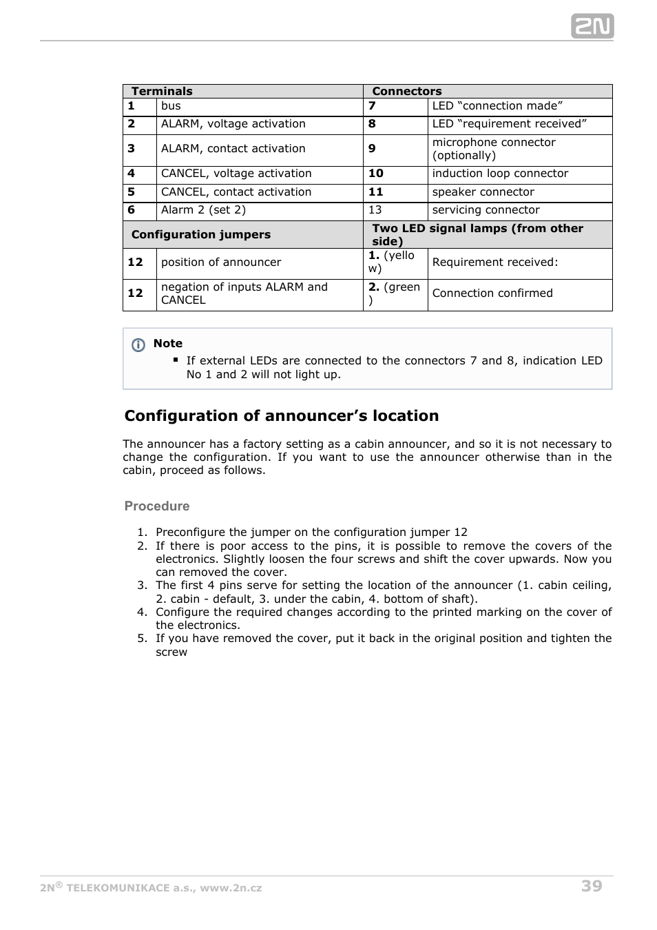 Configuration of announcer’s location | 2N Lift8 v1.0 User Manual | Page 39 / 164