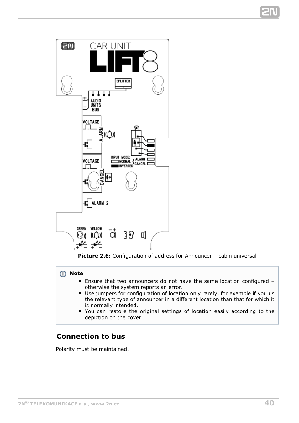 Connection to bus | 2N Lift8 v1.0 User Manual | Page 40 / 164