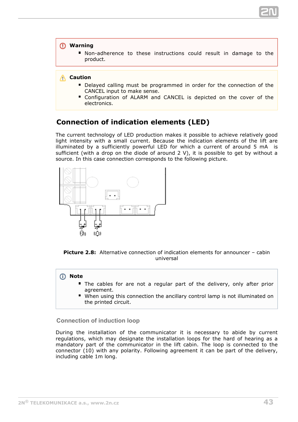 Connection of indication elements (led) | 2N Lift8 v1.0 User Manual | Page 43 / 164