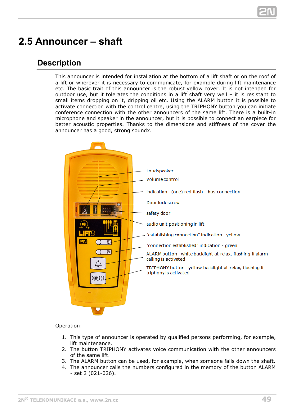 5 announcer – shaft, Description | 2N Lift8 v1.0 User Manual | Page 49 / 164