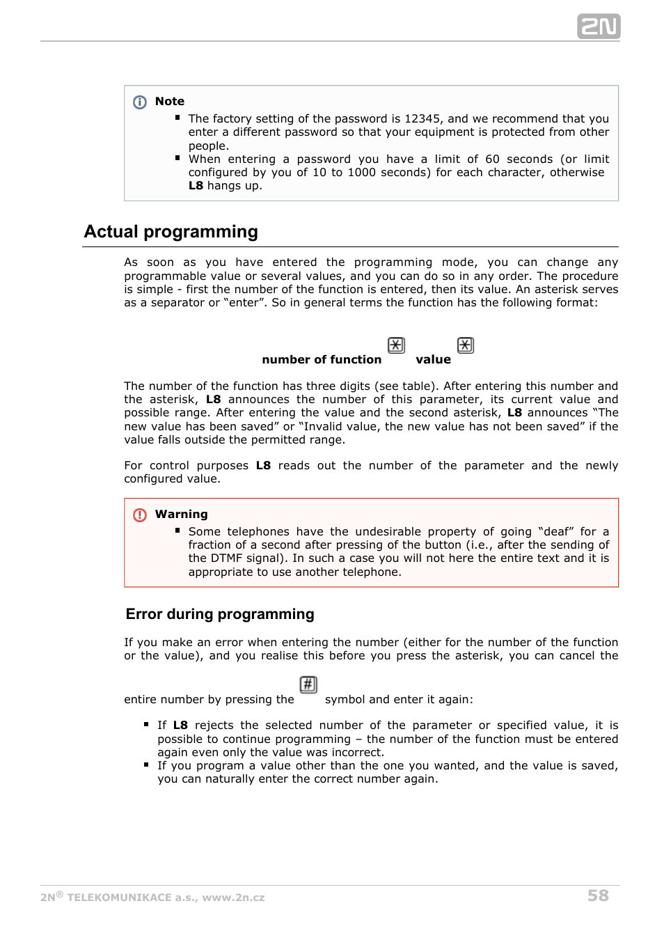 Actual programming, Error during programming | 2N Lift8 v1.0 User Manual | Page 58 / 164