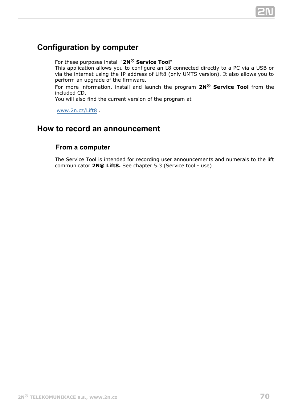 Configuration by computer, How to record an announcement | 2N Lift8 v1.0 User Manual | Page 70 / 164