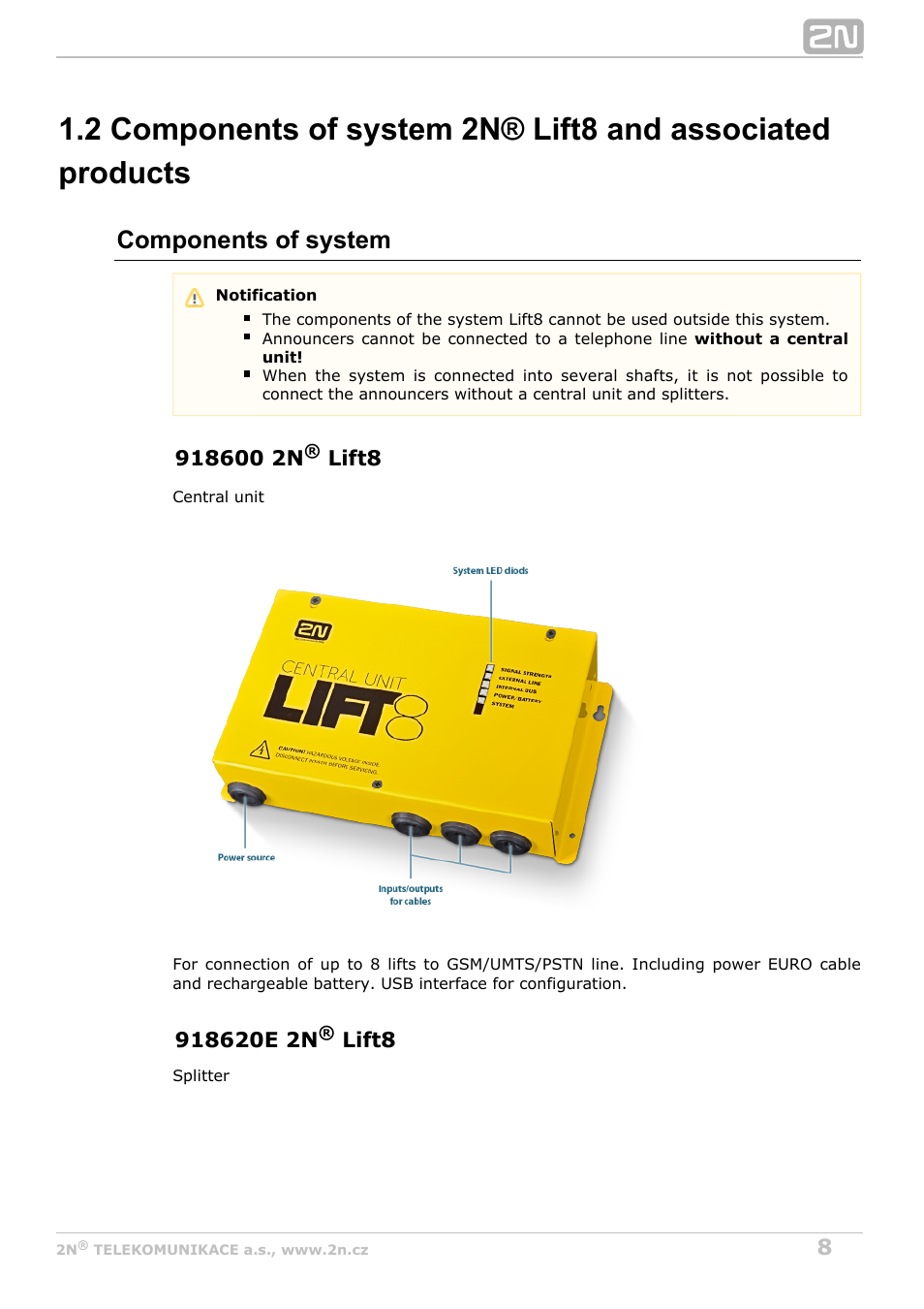 Components of system | 2N Lift8 v1.0 User Manual | Page 8 / 164