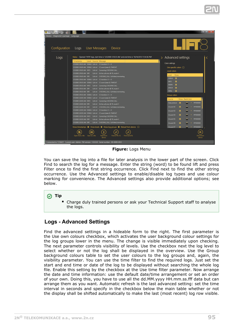 Logs - advanced settings | 2N Lift8 v1.0 User Manual | Page 95 / 164