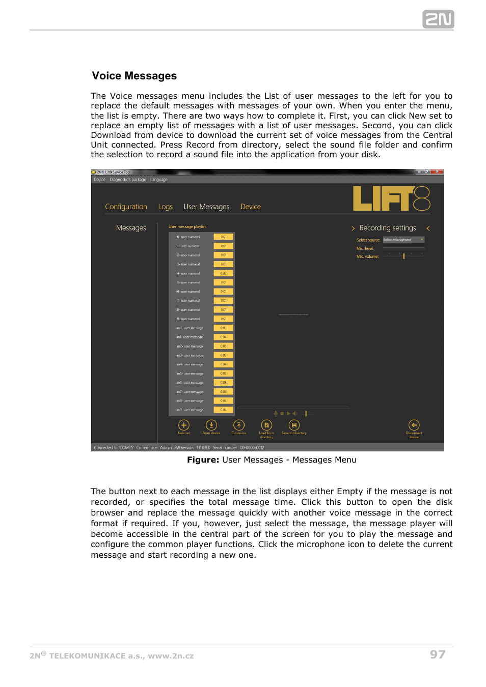 Voice messages | 2N Lift8 v1.0 User Manual | Page 97 / 164