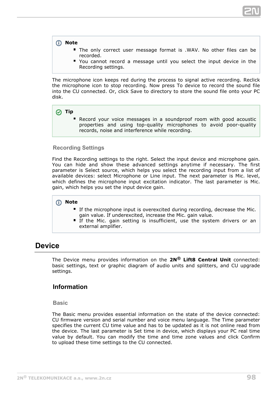 Device, Information | 2N Lift8 v1.0 User Manual | Page 98 / 164