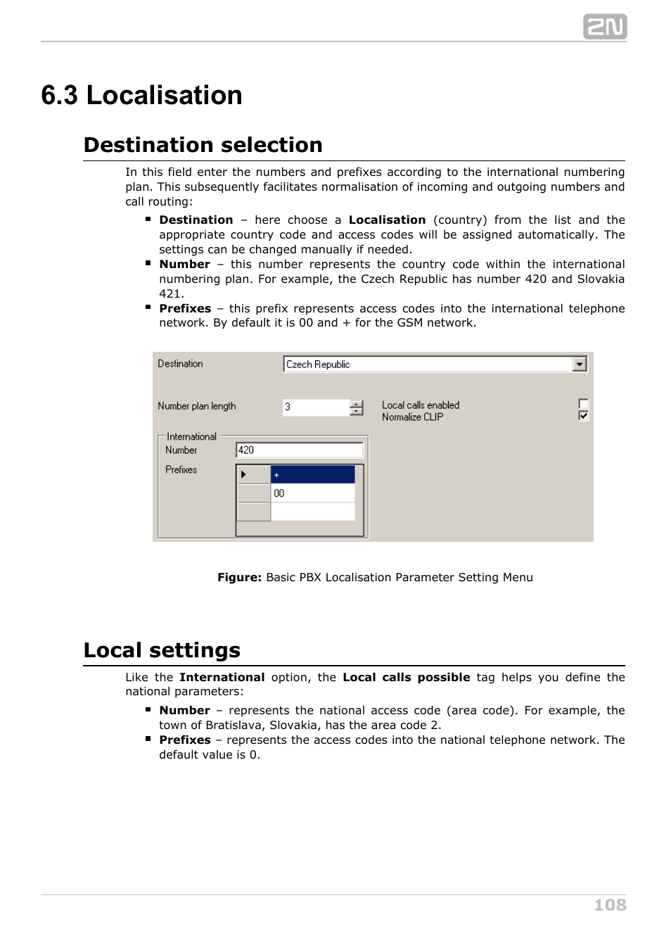 3 localisation, Destination selection, Local settings | 2N NetStar Admin manual User Manual | Page 108 / 282