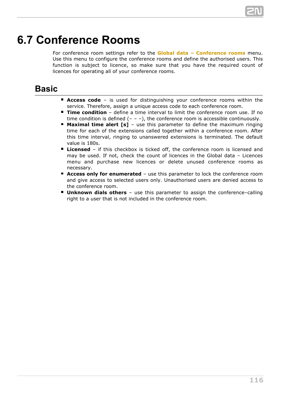 7 conference rooms, Basic | 2N NetStar Admin manual User Manual | Page 116 / 282