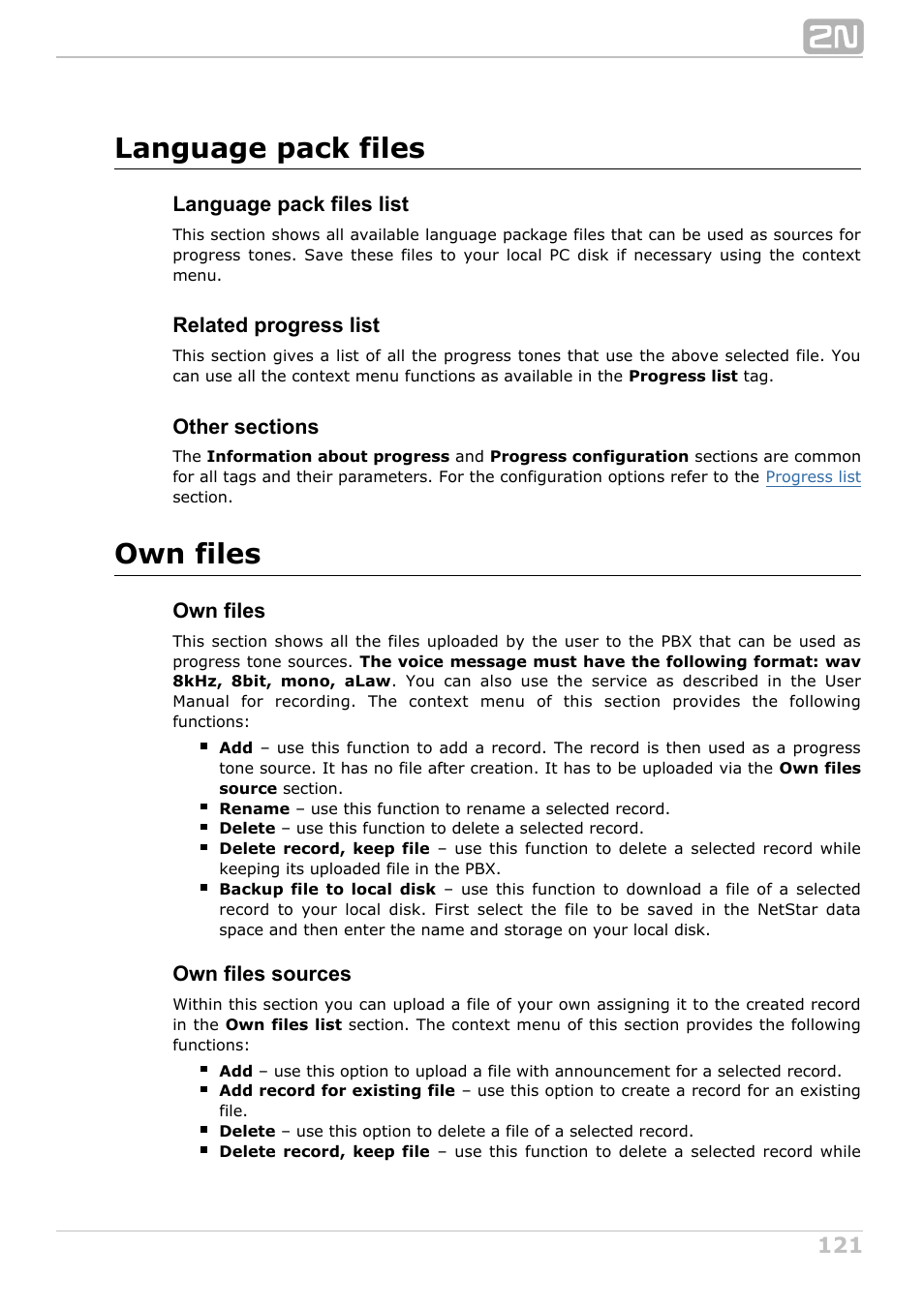 Language pack files, Own files | 2N NetStar Admin manual User Manual | Page 121 / 282