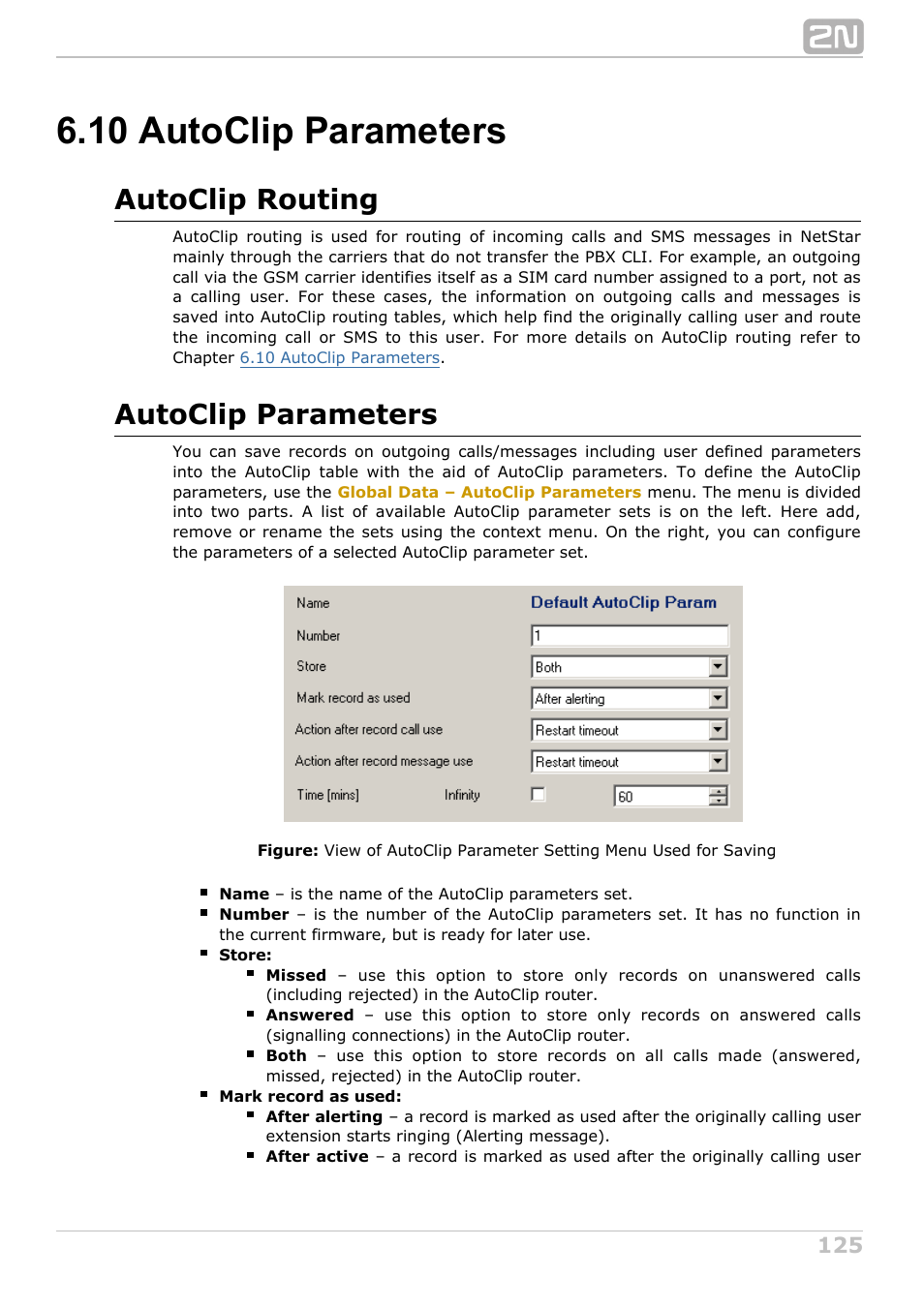 10 autoclip parameters, Autoclip routing, Autoclip parameters | 2N NetStar Admin manual User Manual | Page 125 / 282