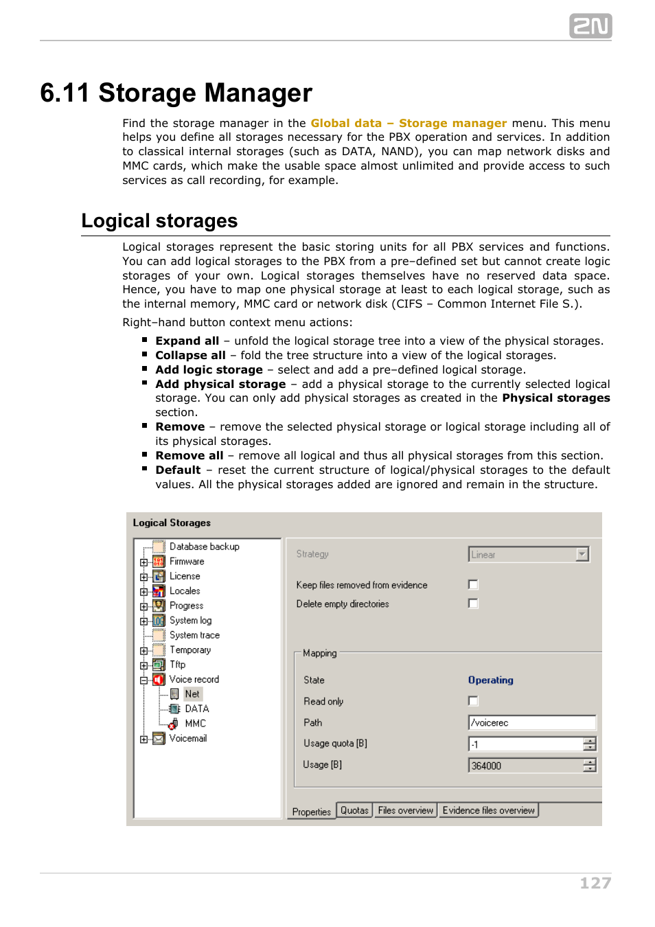11 storage manager, Logical storages | 2N NetStar Admin manual User Manual | Page 127 / 282