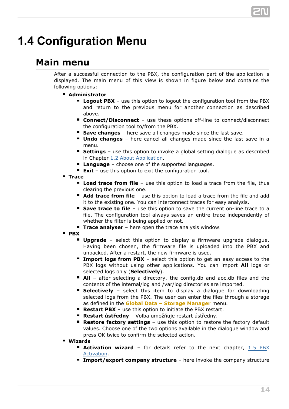 4 configuration menu, Main menu | 2N NetStar Admin manual User Manual | Page 14 / 282