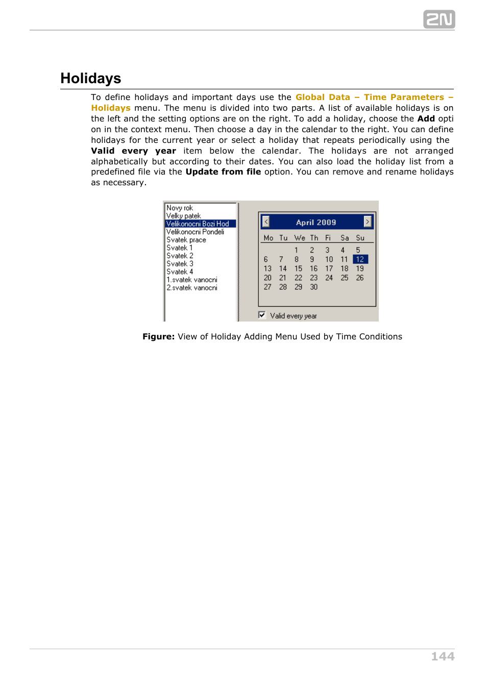 Holidays | 2N NetStar Admin manual User Manual | Page 144 / 282