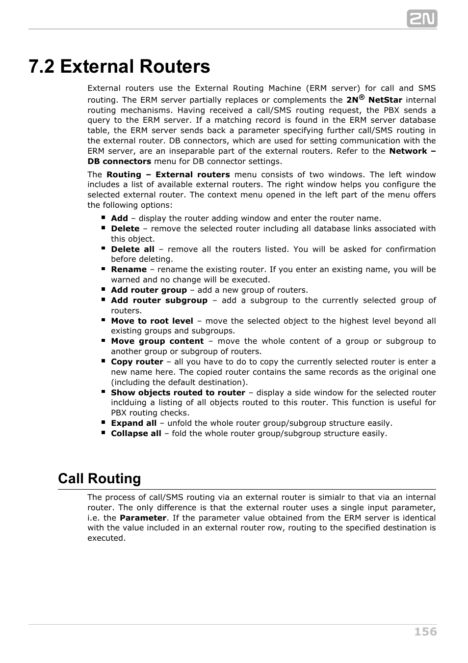 2 external routers, Call routing | 2N NetStar Admin manual User Manual | Page 156 / 282