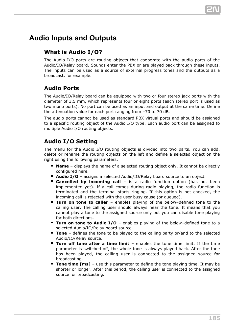 Audio inputs and outputs | 2N NetStar Admin manual User Manual | Page 185 / 282